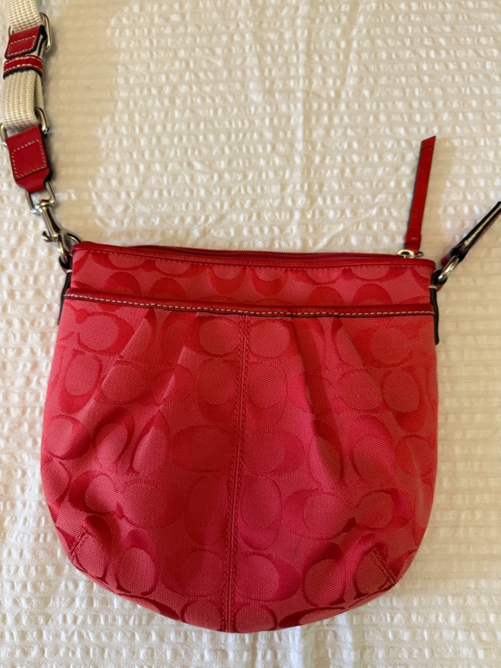 Coach Red Signature Crossbody Shoulder Bag with adjustable strap